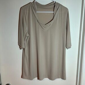 Susan Graver Cowl Neck Top Sandstone Beige 3/4 Sleeve Comfortable Knit L